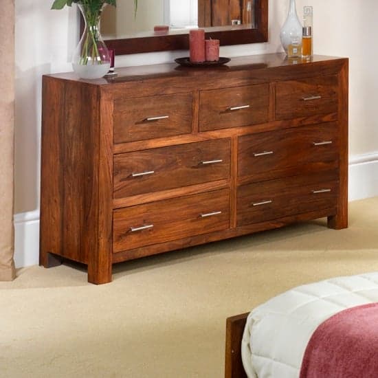 Payton Chest Of Drawers Wide In Sheesham Hardwood With 7 Drawers