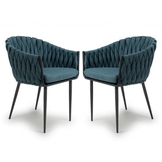 Pearl Blue Braided Fabric Dining Chairs In Pair_1