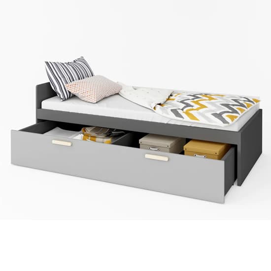 Pearl Kids Wooden Single Bed With Drawer In Graphite_1