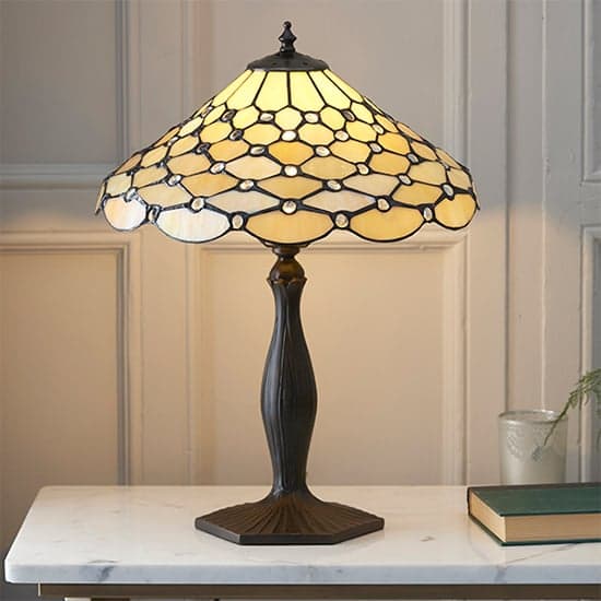 Pearl Medium Tiffany Glass Table Lamp In Bronze_1