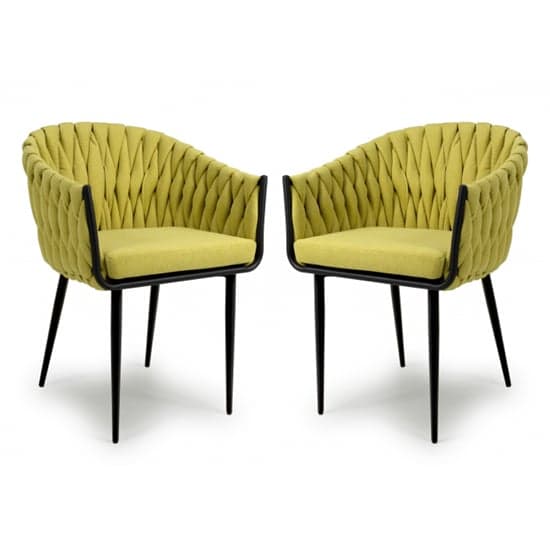 Pearl Yellow Braided Fabric Dining Chairs In Pair_1