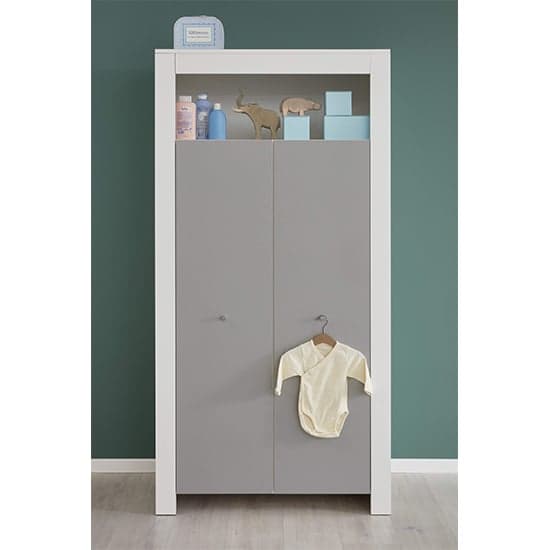 Peco Kids Room Wooden Wardrobe In White And Light Grey_1