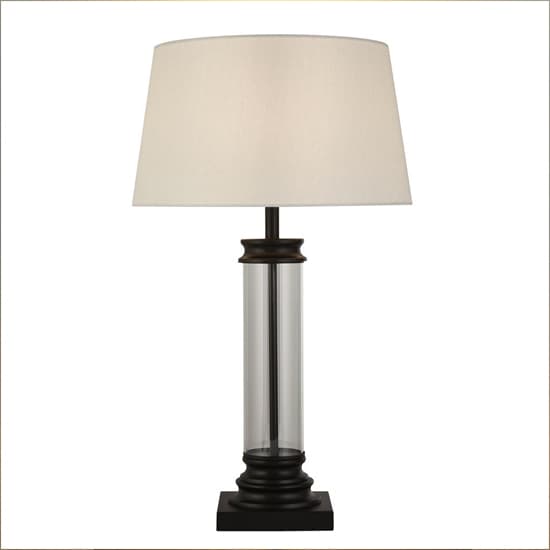 Pedestal Cream Fabric Shade Table Lamp In Black_2