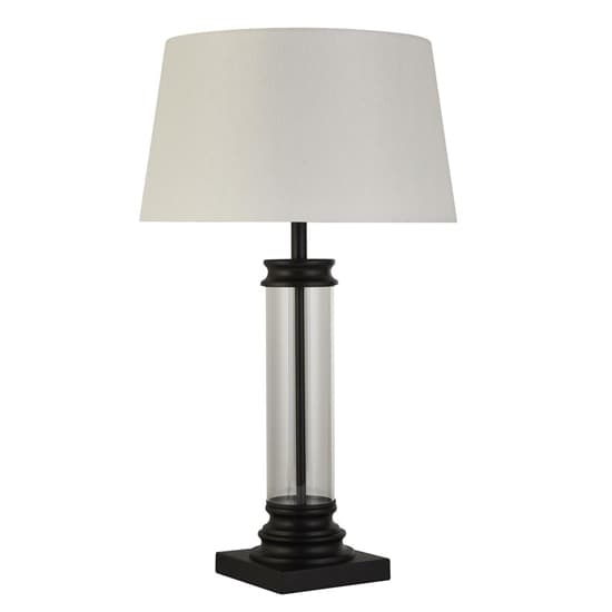 Pedestal Cream Fabric Shade Table Lamp In Black_3