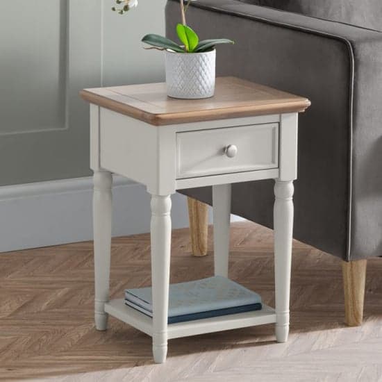 Pacari Wooden Lamp Table In Limed Oak And Grey With 1 Drawer_1