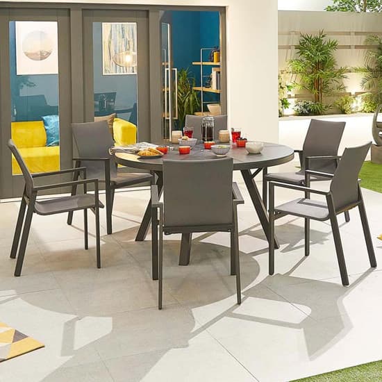 Pengta Outdoor Round 150cm Ceramic Top Dining Table In Slate_3