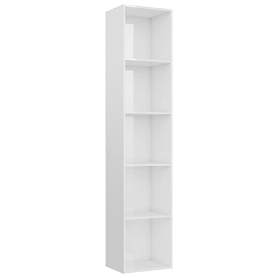 Peniel Tall High Gloss Bookcase With 5 Shelves In White_3