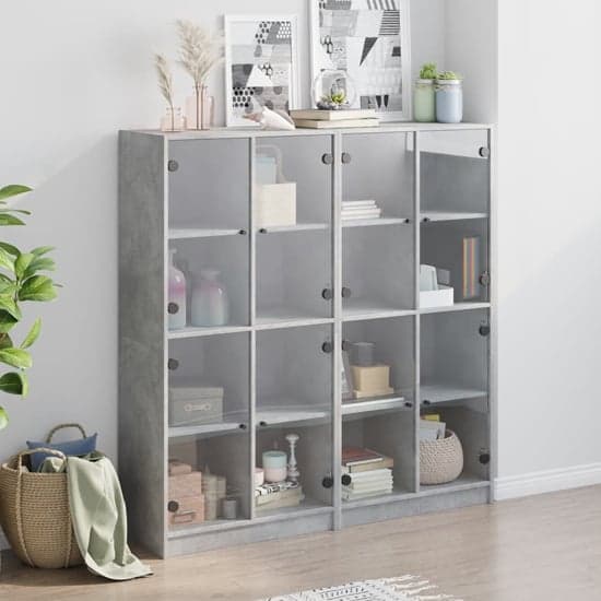 Penrith Wooden Bookcase With 16 Shelves In Concrete Grey_1