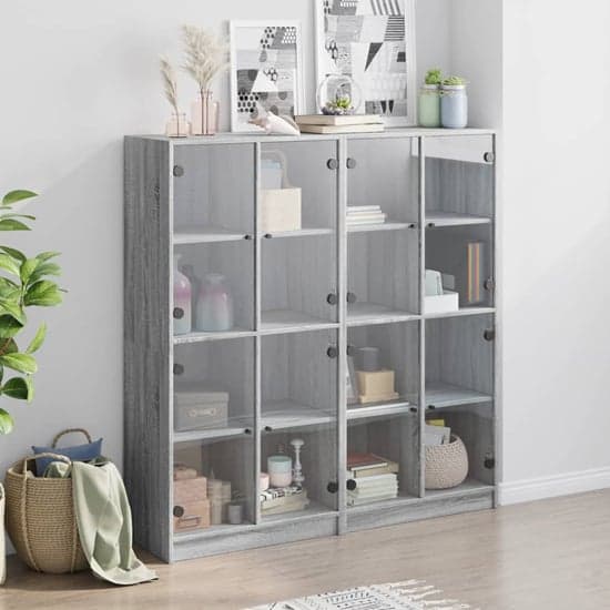Penrith Wooden Bookcase With 16 Shelves In Grey Sonoma_1