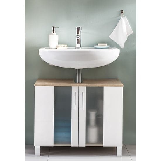 Perco Bathroom Sink Vanity Unit In White And Sagerau Oak_1