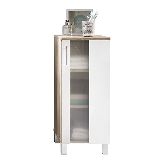 Perco Floor Bathroom Storage Cabinet In White And Sagerau Oak_3