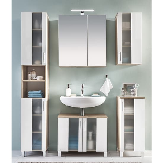Perco Floor Bathroom Storage Cabinet In White And Sagerau Oak_4