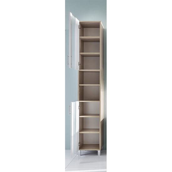 Perco Tall Bathroom Storage Cabinet In White And Sagerau Oak_2
