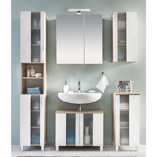 Perco Tall Bathroom Storage Cabinet In White And Sagerau Oak_4