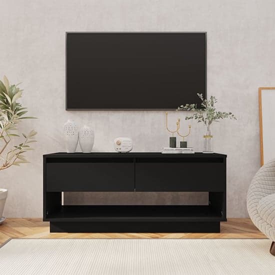 Perdy Wooden TV Stand With 2 Drawers In Black_1