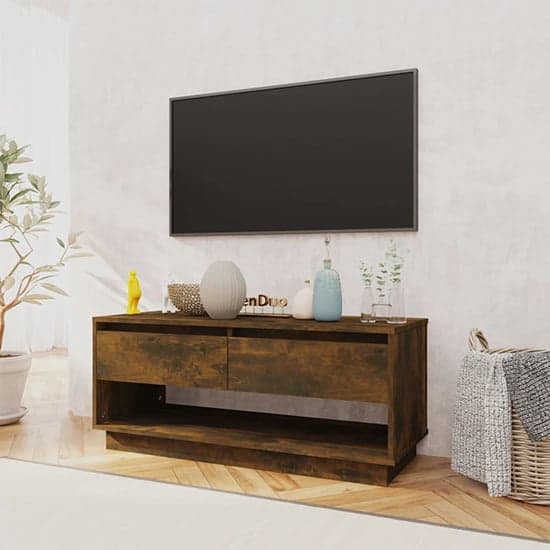 Perdy Wooden TV Stand With 2 Drawers In Smoked Oak_2