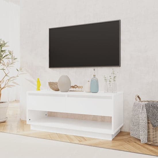 Perdy Wooden TV Stand With 2 Drawers In White_2