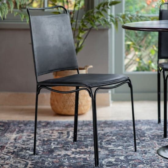 Perham Black Leather Dining Chairs With Metal Frame In A Pair_2