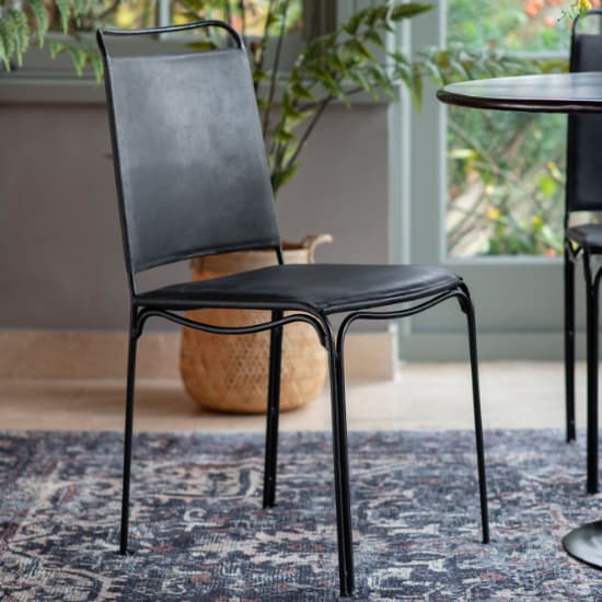 Perham Black Leather Dining Chairs With Metal Frame In A Pair