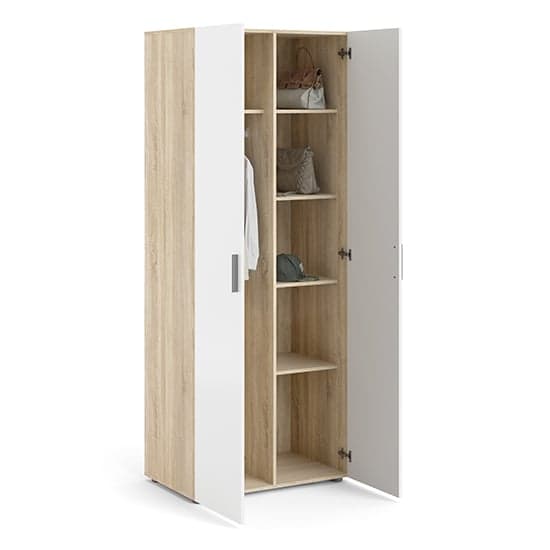 Perkin High Gloss Wardrobe With 2 Doors In Oak And White_2