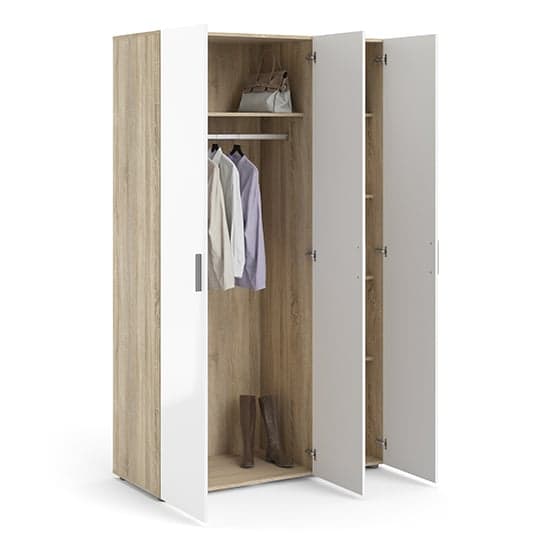 Perkin High Gloss Wardrobe With 3 Doors In Oak And White_2