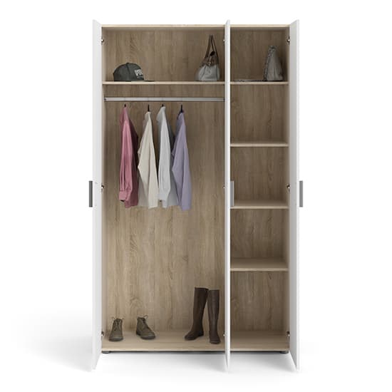Perkin High Gloss Wardrobe With 3 Doors In Oak And White_4