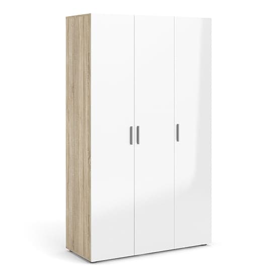 Perkin High Gloss Wardrobe With 3 Doors In Oak And White_1