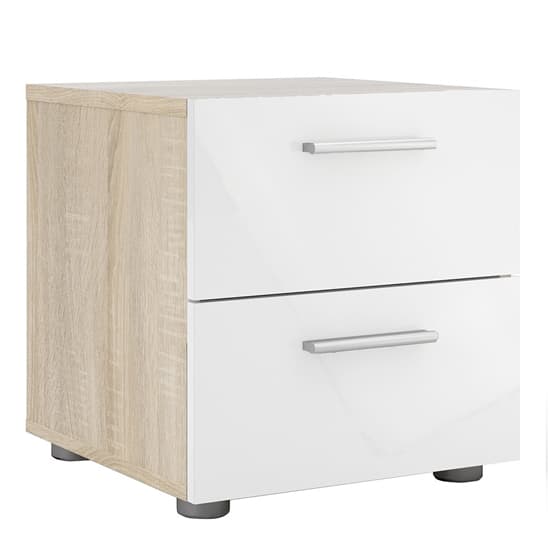 Perkin Wooden Bedside Cabinet In Oak And White Gloss 2 Drawers_4