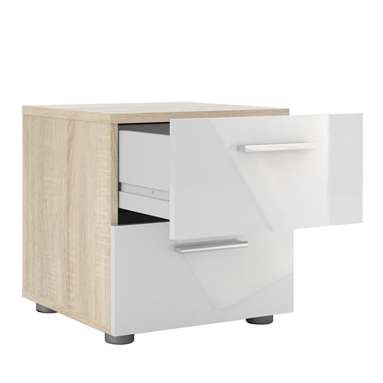 Perkin Wooden Bedside Cabinet In Oak And White Gloss 2 Drawers_5