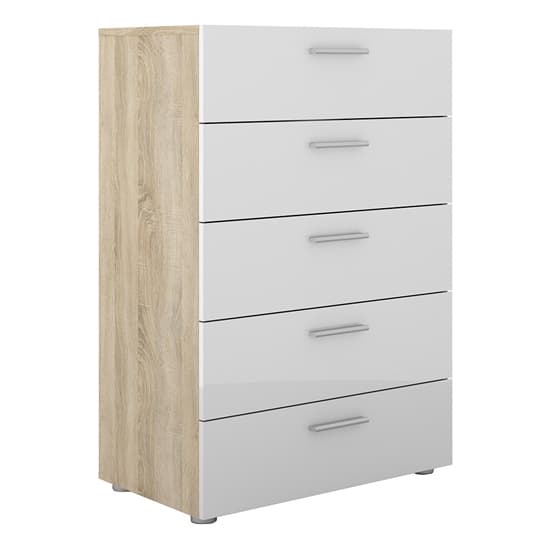 Perkin Wooden Chest Of Drawers In Oak And White Gloss 5 Drawers_3