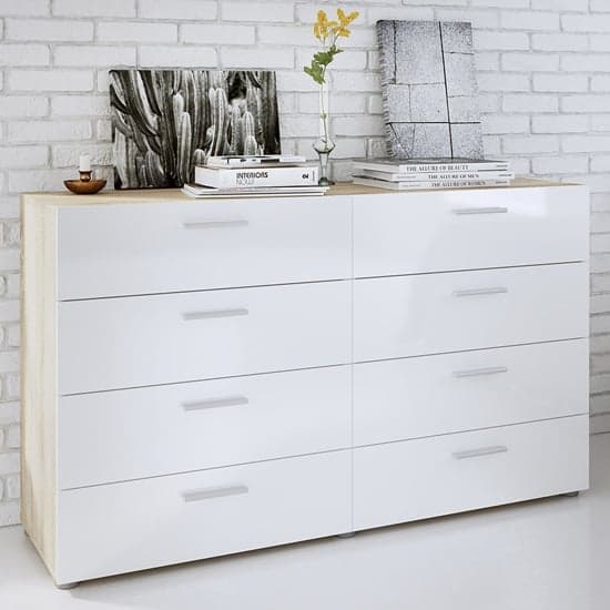 Perkin Wooden Chest Of Drawers In Oak And White Gloss 8 Drawers_2