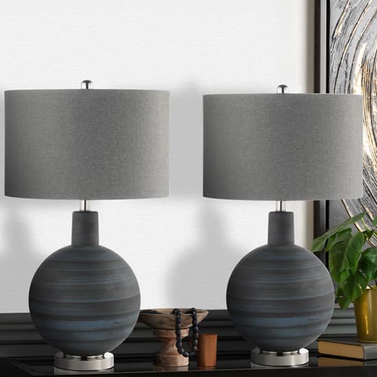 Pesaro Grey Linen Shade Table Lamp With Stripe Glass Base_6