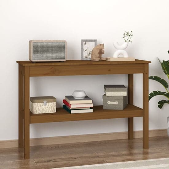 Petey Pinewood Console Table With Undershelf In Honey Brown_1