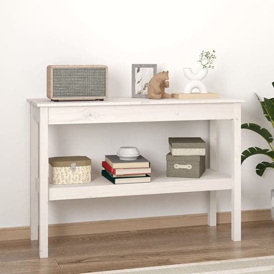 Petey Pinewood Console Table With Undershelf In White_1