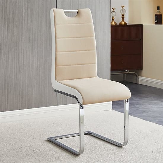 Petra Faux Leather Dining Chair In Taupe And White_1