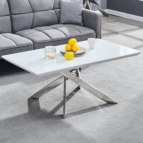 Petra Glass Top High Gloss Coffee Table In White And Chrome Legs_1