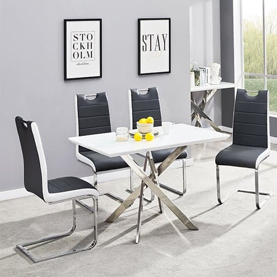 Petra Small White Glass Dining Table 4 Petra Black White Chairs_1