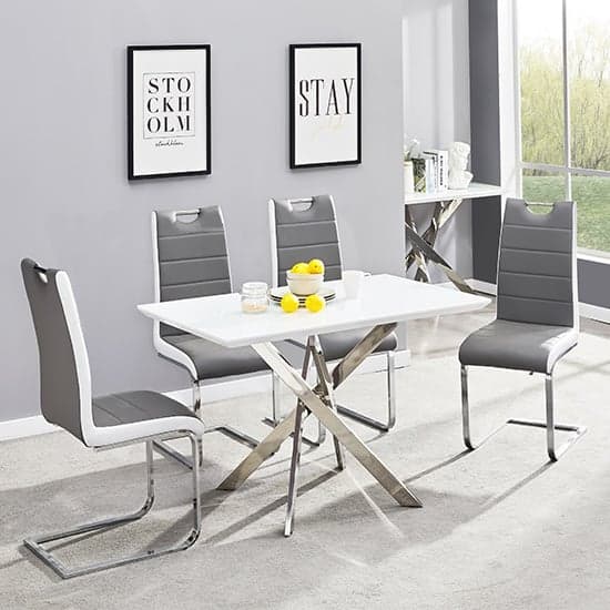 Petra Small White Glass Dining Table 4 Petra Grey White Chairs_1