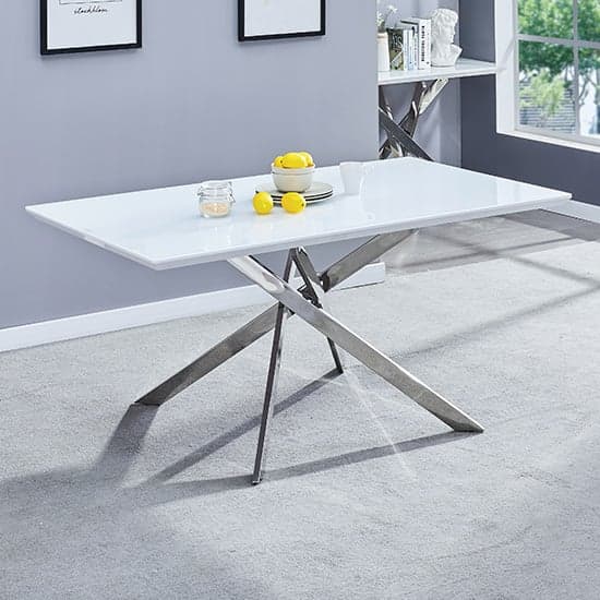 Petra Large Glass Top High Gloss Dining Table In White_1