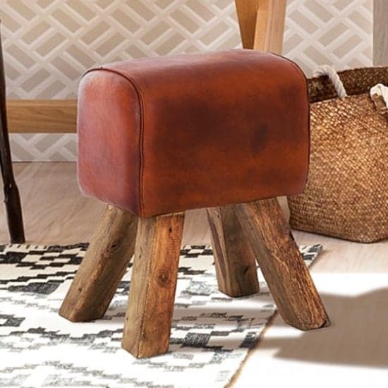 Phaet Faux Leather Turned Buck Stool In Brown