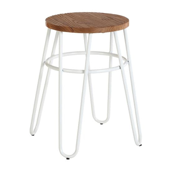 Pherkad Wooden Hairpin Stools With White Metal Legs In Pair_2