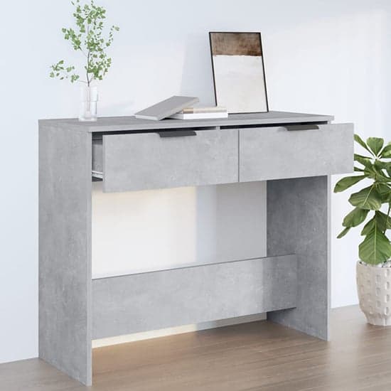 Phila Wooden Console Table With 2 Drawers In Concrete Effect_2
