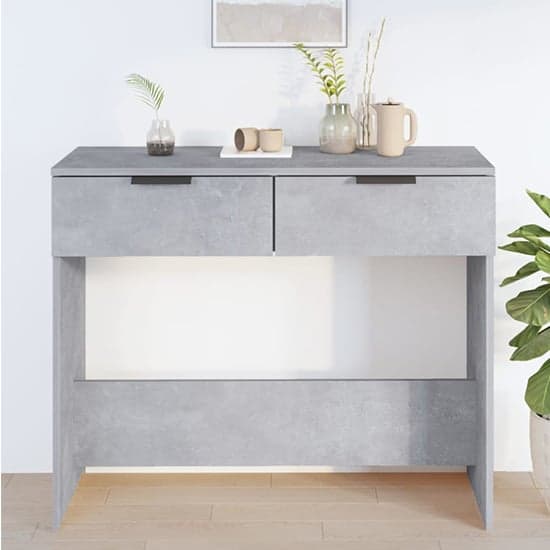 Phila Wooden Console Table With 2 Drawers In Concrete Effect_1