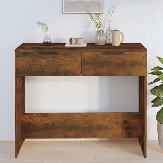 Phila Wooden Console Table With 2 Drawers In Smoked Oak_1