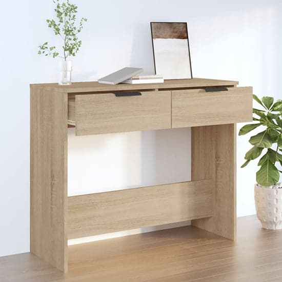 Phila Wooden Console Table With 2 Drawers In Sonoma Oak_2