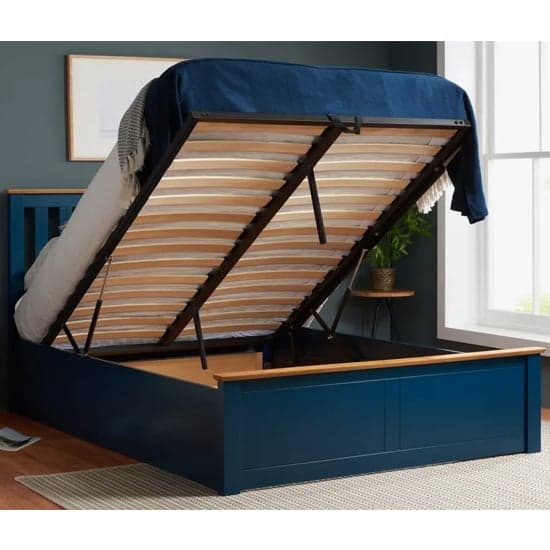 Phoney Rubberwood Ottoman Double Bed In Navy Blue_2