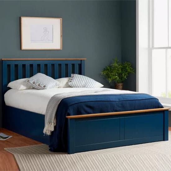 Phoney Rubberwood Ottoman Double Bed In Navy Blue_1