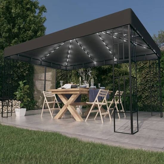 Piav Large Fabric Gazebo In Anthracite With LED String Lights_2