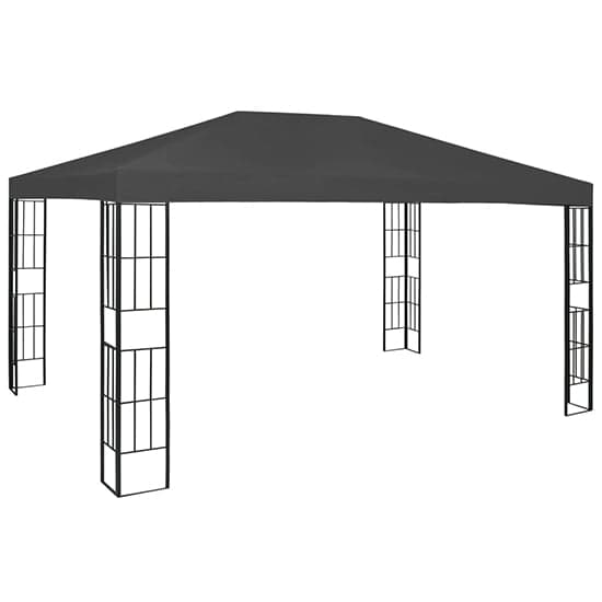 Piav Large Fabric Gazebo In Anthracite With LED String Lights_3