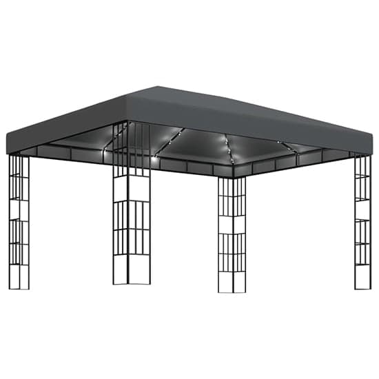 Piav Large Fabric Gazebo In Anthracite With LED String Lights_1
